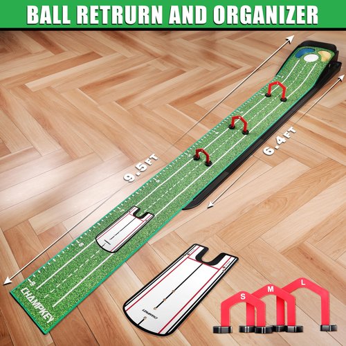 CHAMPKEY Professional Hazard Golf Putting Green Come with Golf Putting Gates and Putting Mirror - Progressive Slope Tech and Noise Reduction Tech Golf Putting Mat(LITE Version)