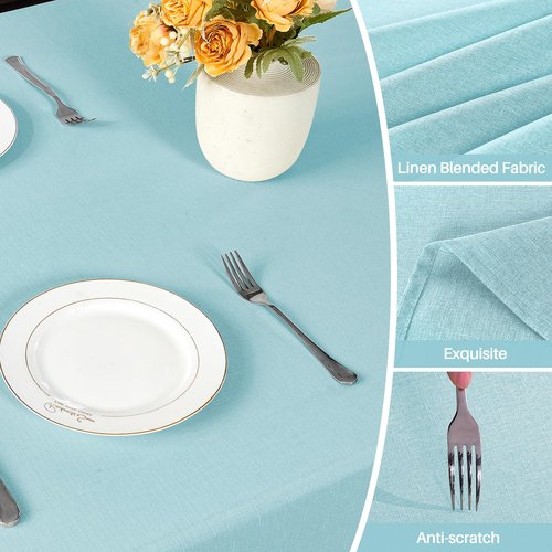 IVAPUPU Textured Linen Table Cloth for Rectangle Table - Light Blue Tablecloths Rectangular Waterproof Wrinkle Free Wipeable Dining Table Cover for Spring Wedding Birthday Kitchen Decor, 60 x 84 Inch