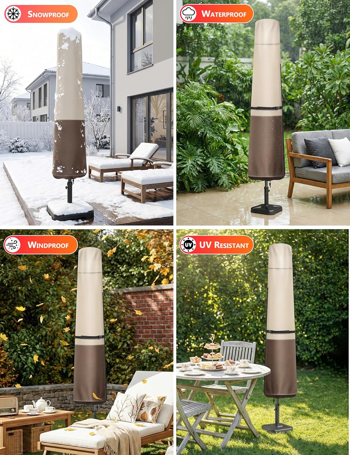 Vailge Patio Umbrella Cover - Waterproof & Windproof for 8-11 Ft Market Umbrellas | Includes Support Pole & Storage Bag