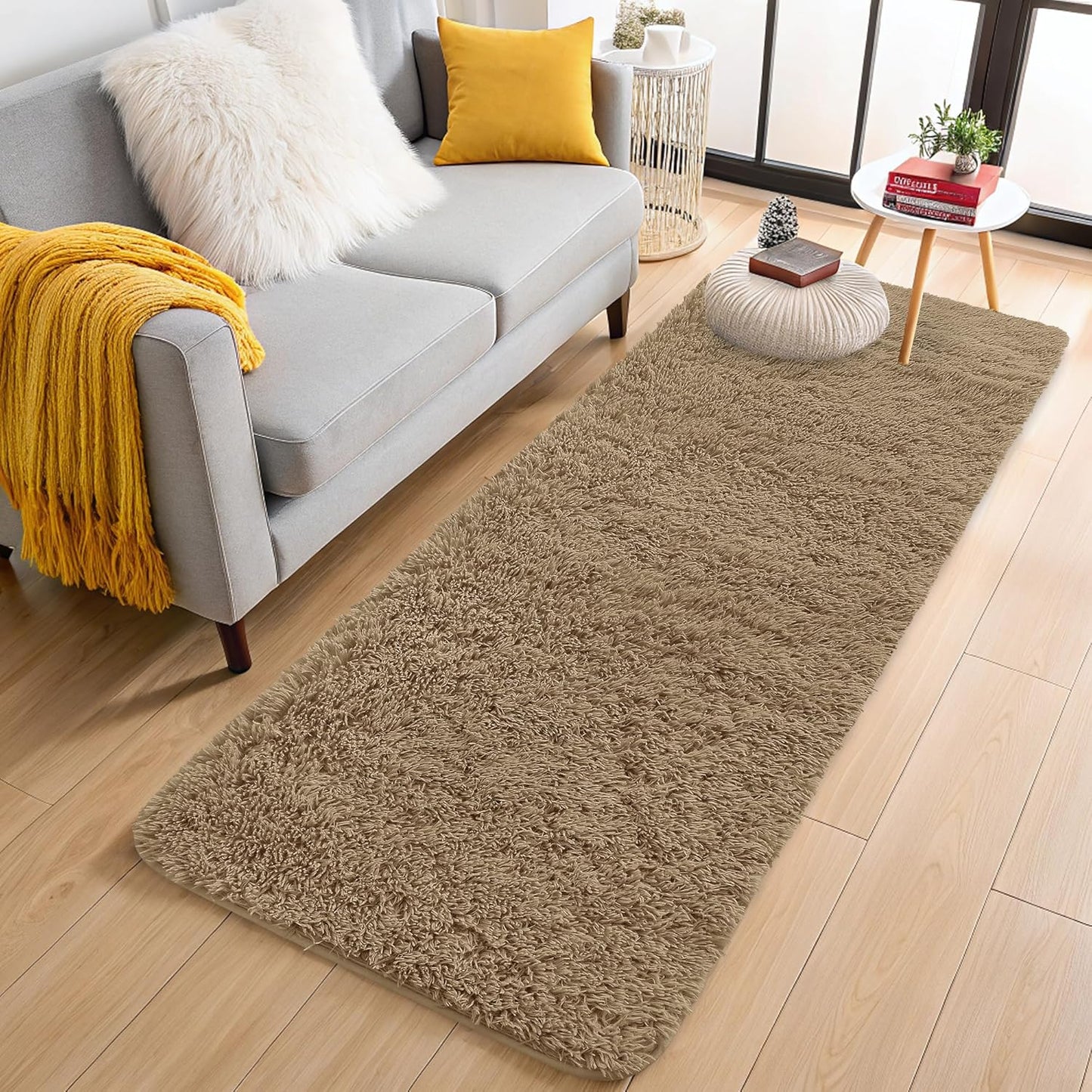 OLANLY Runner Rugs - Soft, Machine Washable Shaggy Design for Hallway & Bedroom | Taupe 2x8 ft