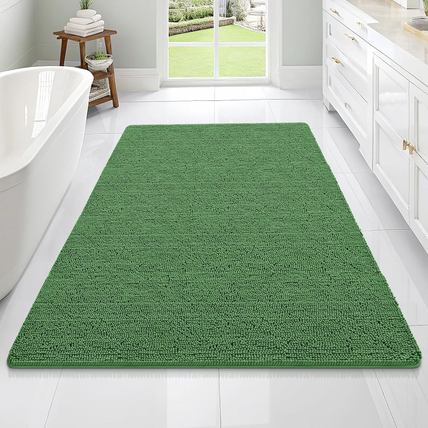 OLANLY Large Bathroom Rugs - Extra Soft Chenille Bath Mats | 70x46, Quick Dry, Machine Washable, Olive Green
