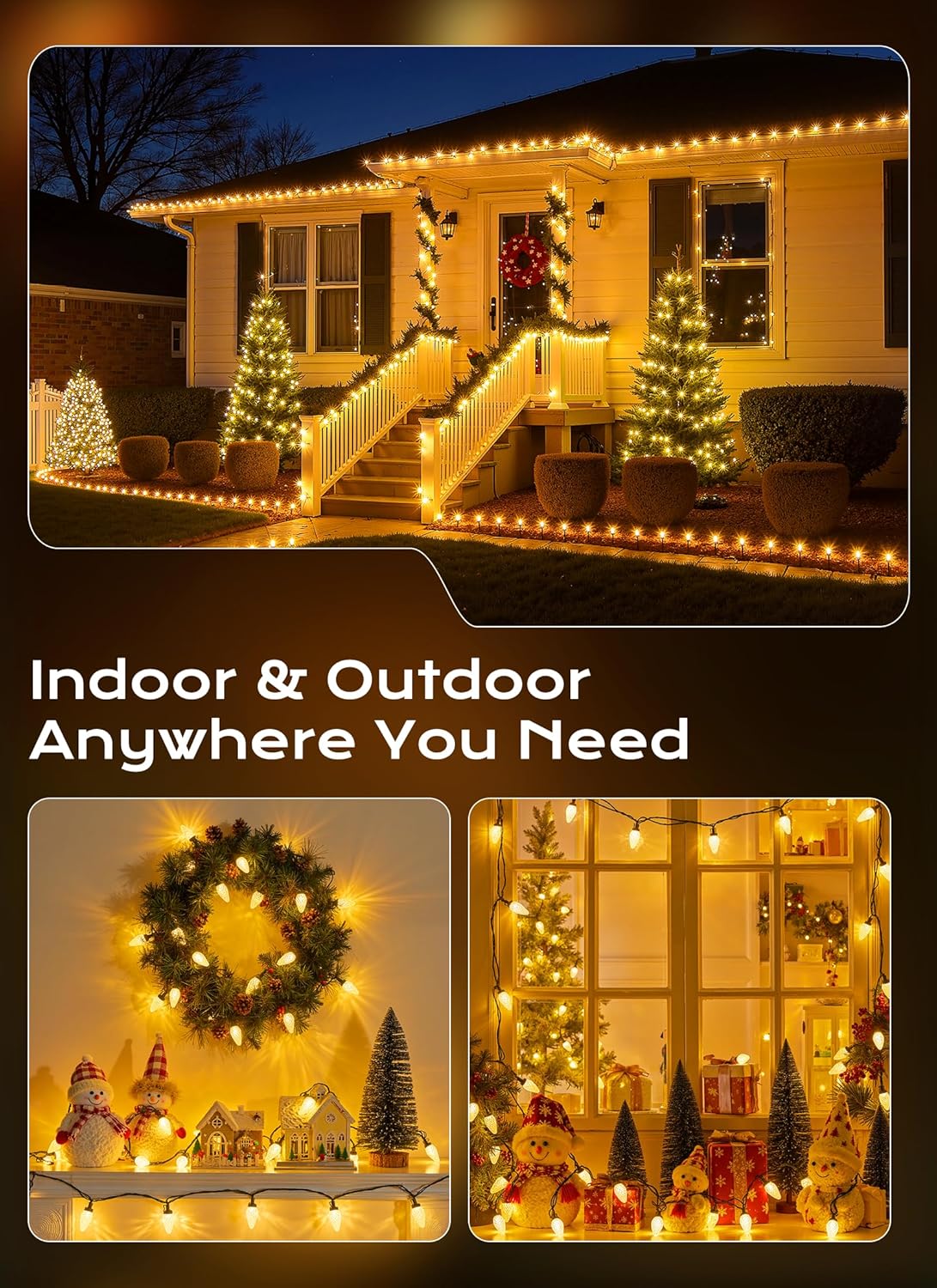 C9 Christmas Lights - 72 FT Connectable LED String Lights | 8 Modes & Timer - Waterproof Warm White Decor