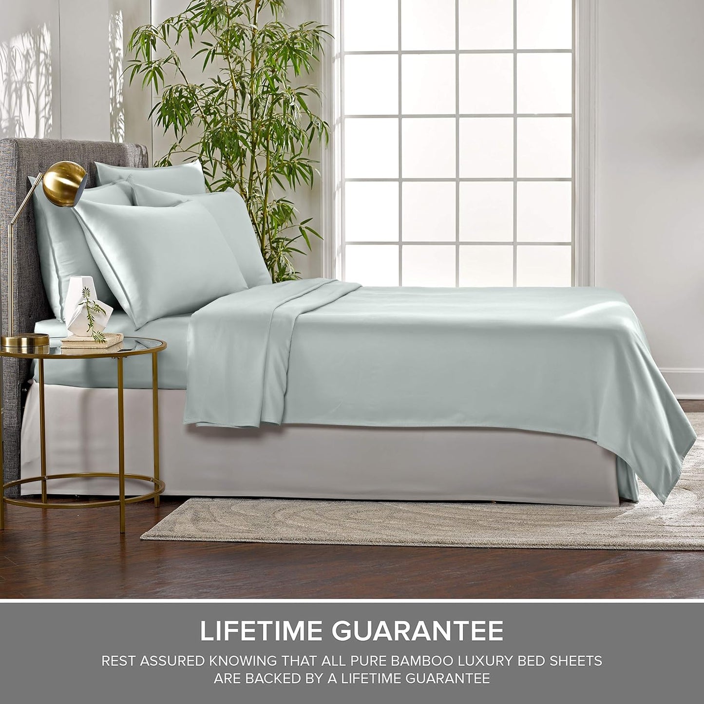 Pure Bamboo Short Queen Sheets - 100% Organic Viscose, Soft & Cooling Bed Set (60"x75", Sea Glass) | 2-Year Quality Promise