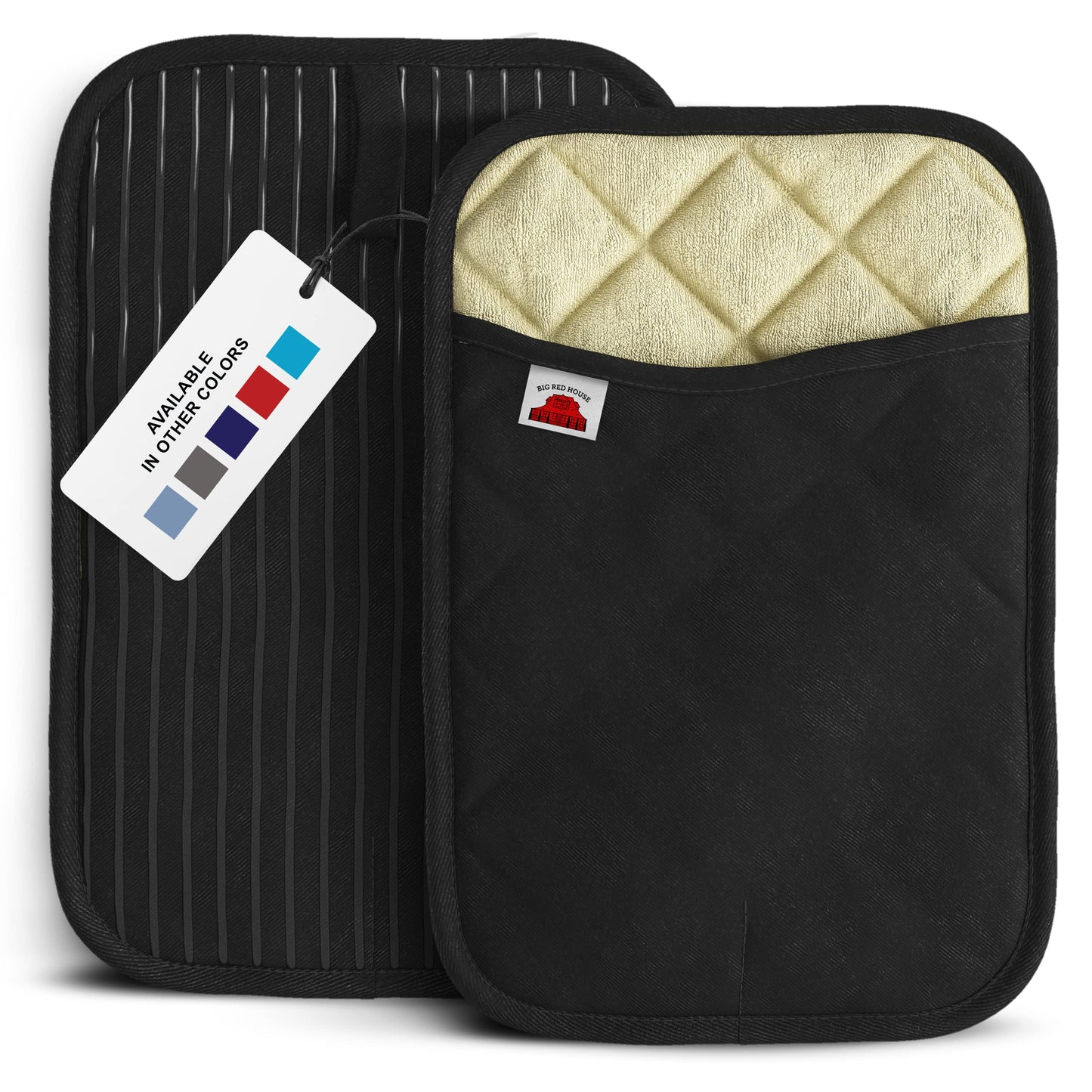 Big Red House - Silicone Pot Holders - Set of 2 Black - 10 x 6.75 - Heat Resistant to 536 F / 280 C Kitchen Protectors Hot Pans Baking Professional Grade Cooking Mitts