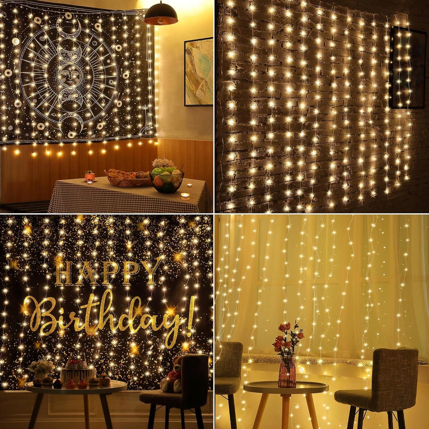 Meonum Curtain Tapestry Fairy String Lights - 8 Modes, 13 Strings, 6.6 x 5 Ft | Perfect for Bedroom Christmas Decor