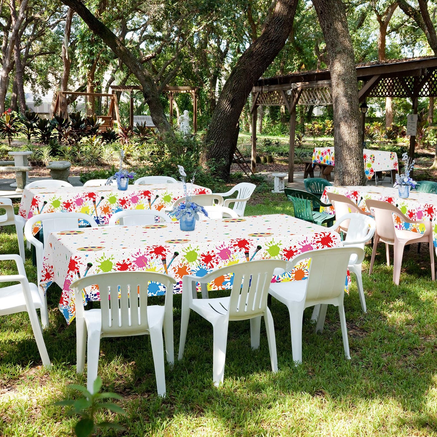 Summer Paint Splatter Tablecloth Decoration 52 in x 100 Ft Art Paint Birthday Party Tablecloth Roll Art Party Summer Plastic Table Cover for Indoor Outdoor Events Family Parties and Celebrations