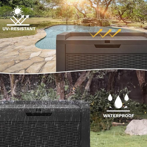 DWVO 32 Gallon Resin Storage Box - Lockable Waterproof Outdoor Deck Box for Cushions & Tools