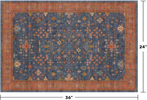 Hazo Haus Washable 2x3 Entry Rug - Non-Slip Rubber Backing for Kitchen & Bathroom | Navy Blue Boho Décor
