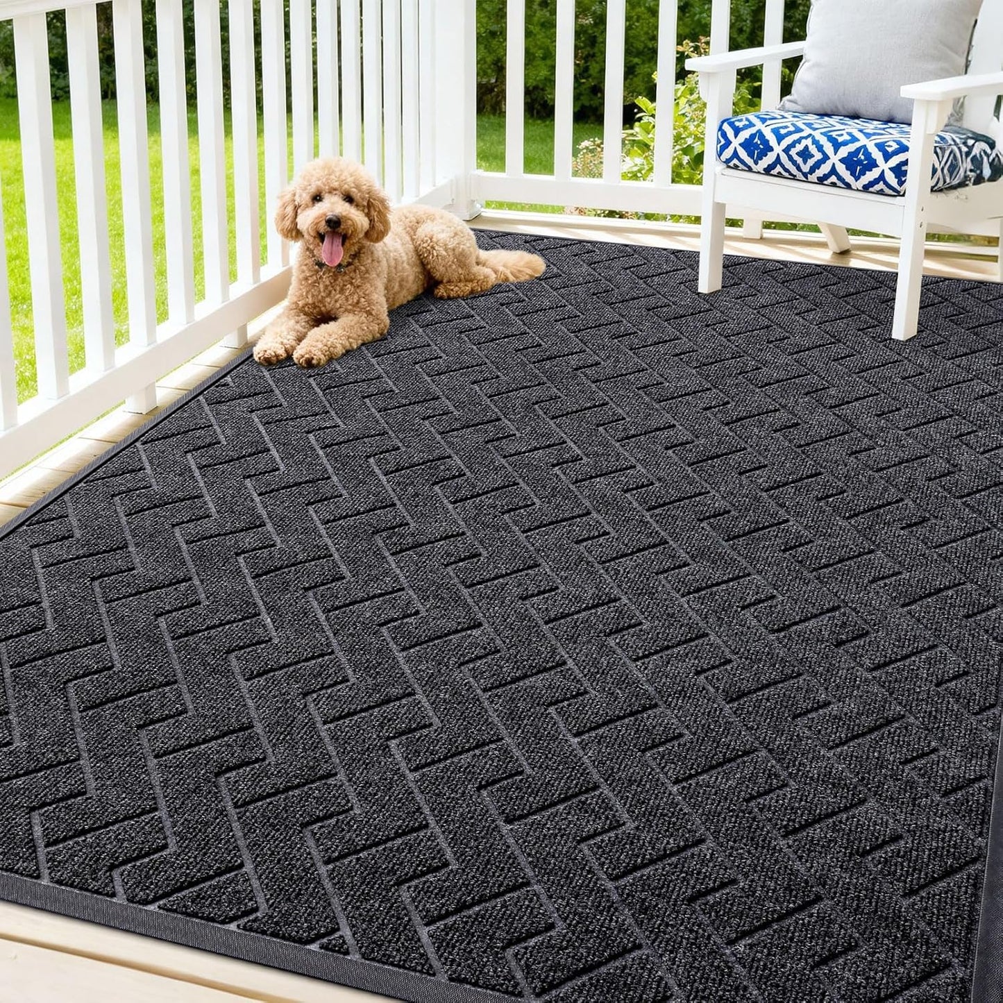 OLANLY Indoor Outdoor Front Door Mat - Waterproof All-Season Herringbone Design | Easy Clean, Low Profile (Grey, 71x47)
