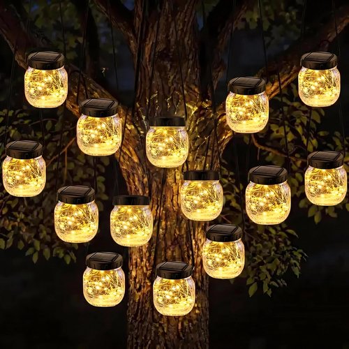 Fairdeer 12 Pack Solar Lanterns Outdoor Waterproof, Crackle Glass Hanging Lights with Warm Glow, Waterproof Outside Lights for Tree Shepherd Hook Fence Patio Yard Decor & Gifts for Women Mom