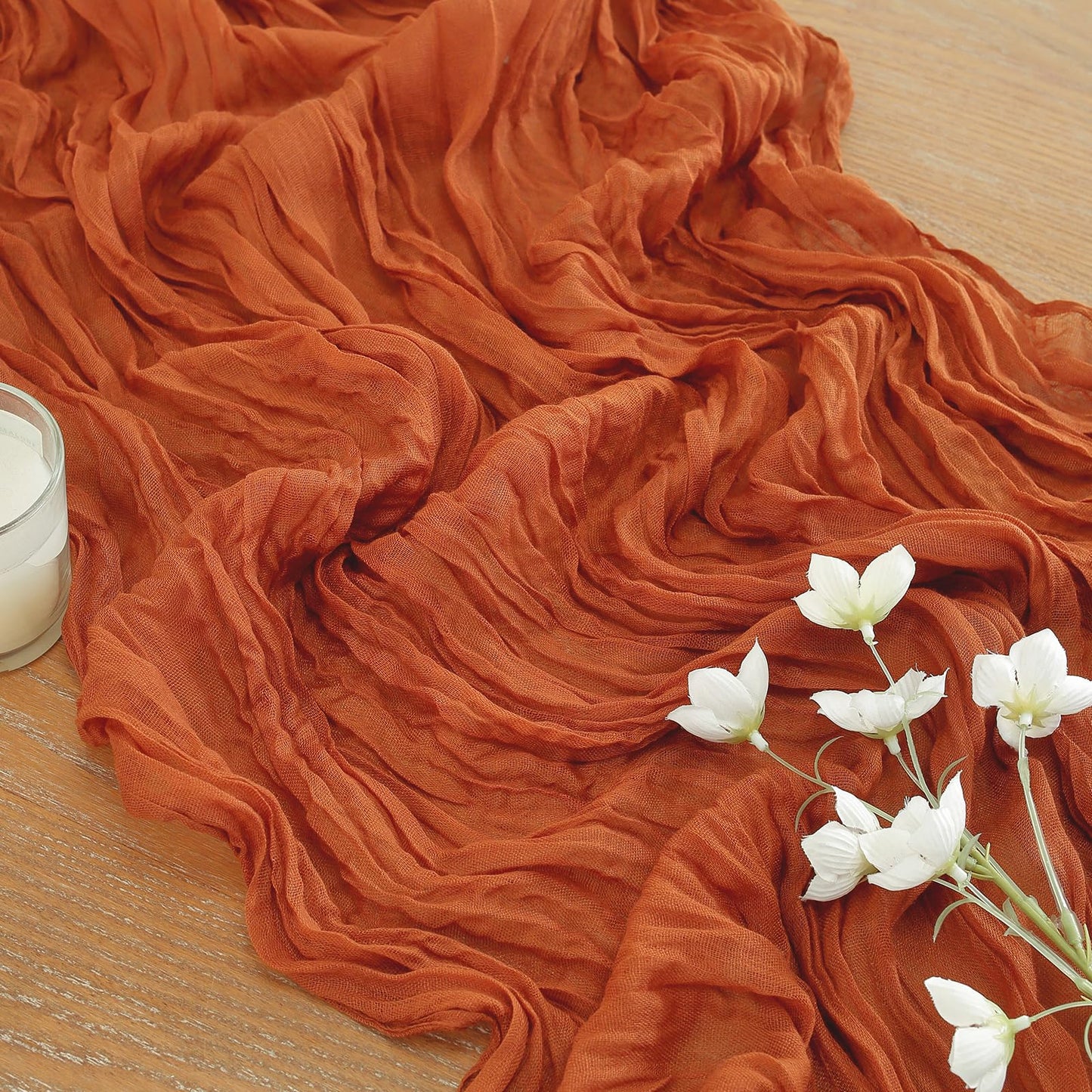 meioro Cheesecloth Table Runner 13.3 FT Terracotta Boho Gauze Cheese Cloth Runner 160 Inches Long Rustic Sheer Table Runners for Christmas Wedding Bridal Baby Shower Birthday Party Decoration