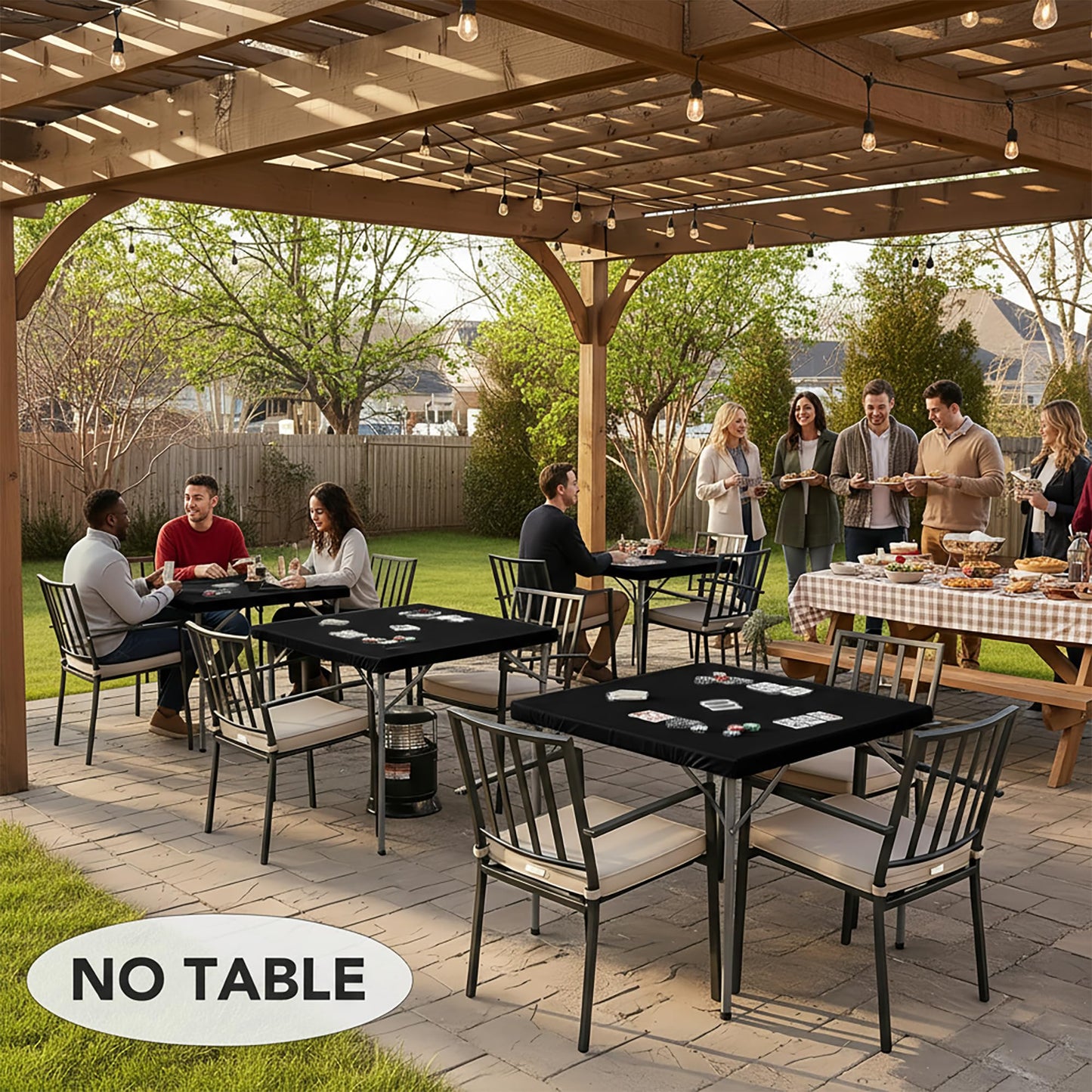 LUSHVIDA Square Fitted Table Cover Card Tablecloth 34x34 inch, 2 Packs Waterproof Elastic Vinyl Table Cloth with Flannel Backing Plastic Picnic Small Tables Top for Kitchen Dining Outdoor Party, Black