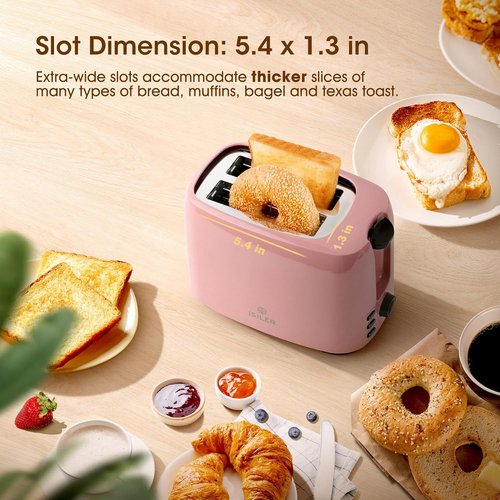 iSiLER 2-Slice Toaster - 1.3-Inch Wide Slot Bagel Toaster with 7 Shade Settings & Removable Crumb Tray | Pink