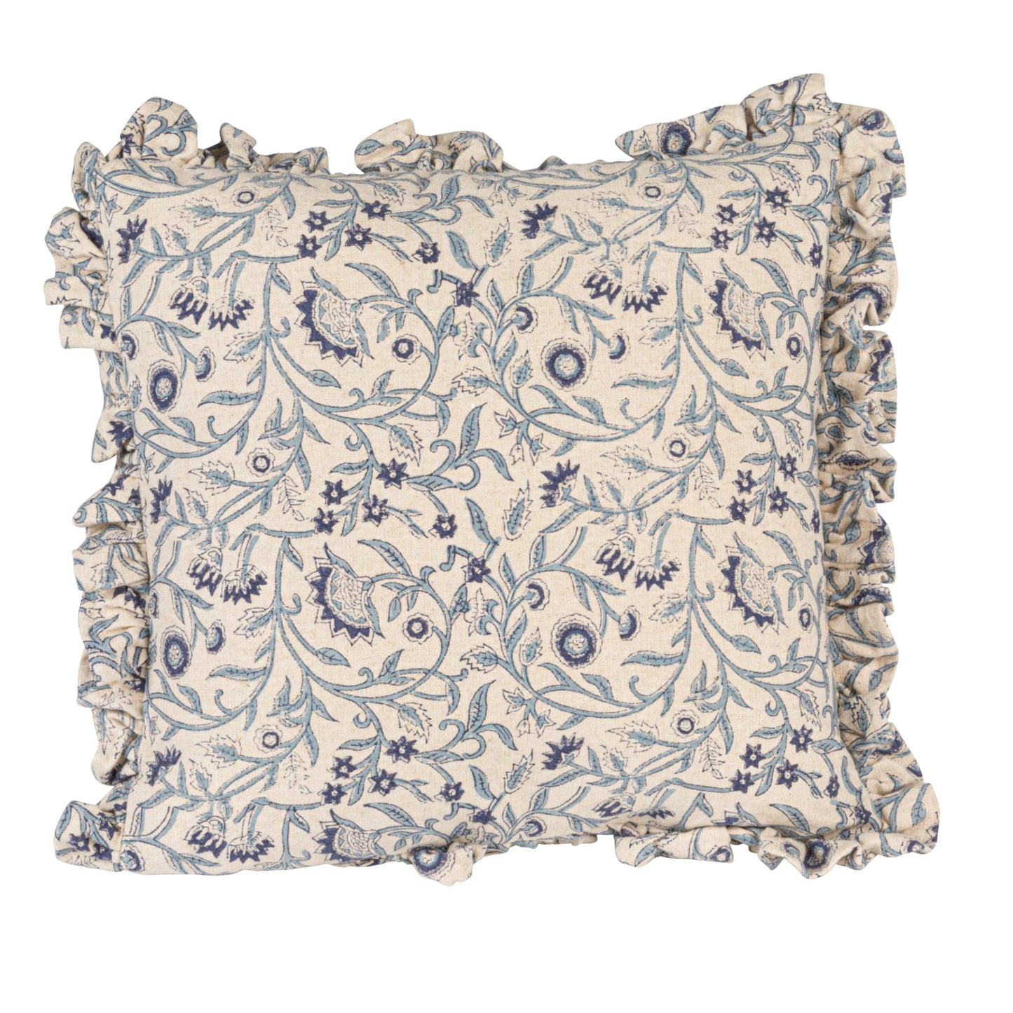 Creative Co-Op Square Floral Cotton Blend Pillow, Blue