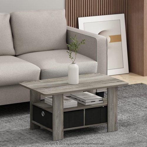 Furinno Andrey Coffee Table - Stylish French Oak Grey Finish with Convenient Bin Drawer