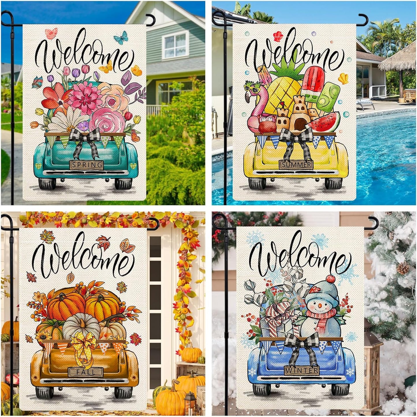 Rustic Truck Garden Flags - Set of 12 Double-Sided Seasonal Decorations | 12x18 Inches for Year-Round Use