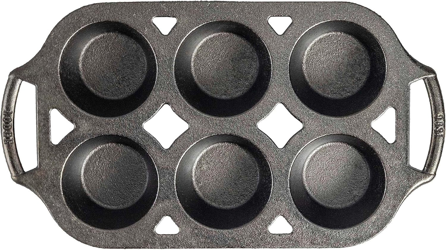 Lodge Cast Iron Muffin Pan - Durable Non-Stick Bakeware for Perfect Muffins | 6-Cup Capacity