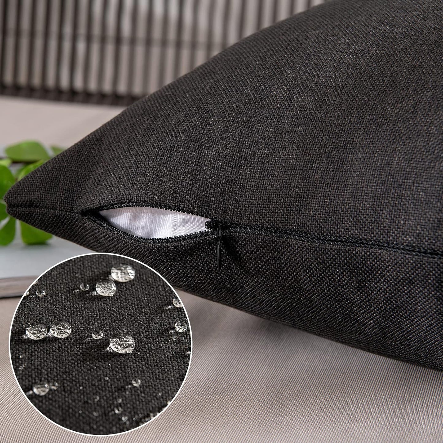 MIULEE Outdoor Throw Pillow Covers - Waterproof Decorative Linen Cushion Shams | 18x18 Inch, Black - Perfect for Fall & Halloween