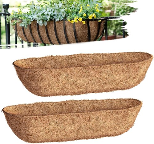 Coco Liners 30-Inch Trough Planters - Durable Coconut Husk for Window Boxes & Railing Baskets | 2-Pack