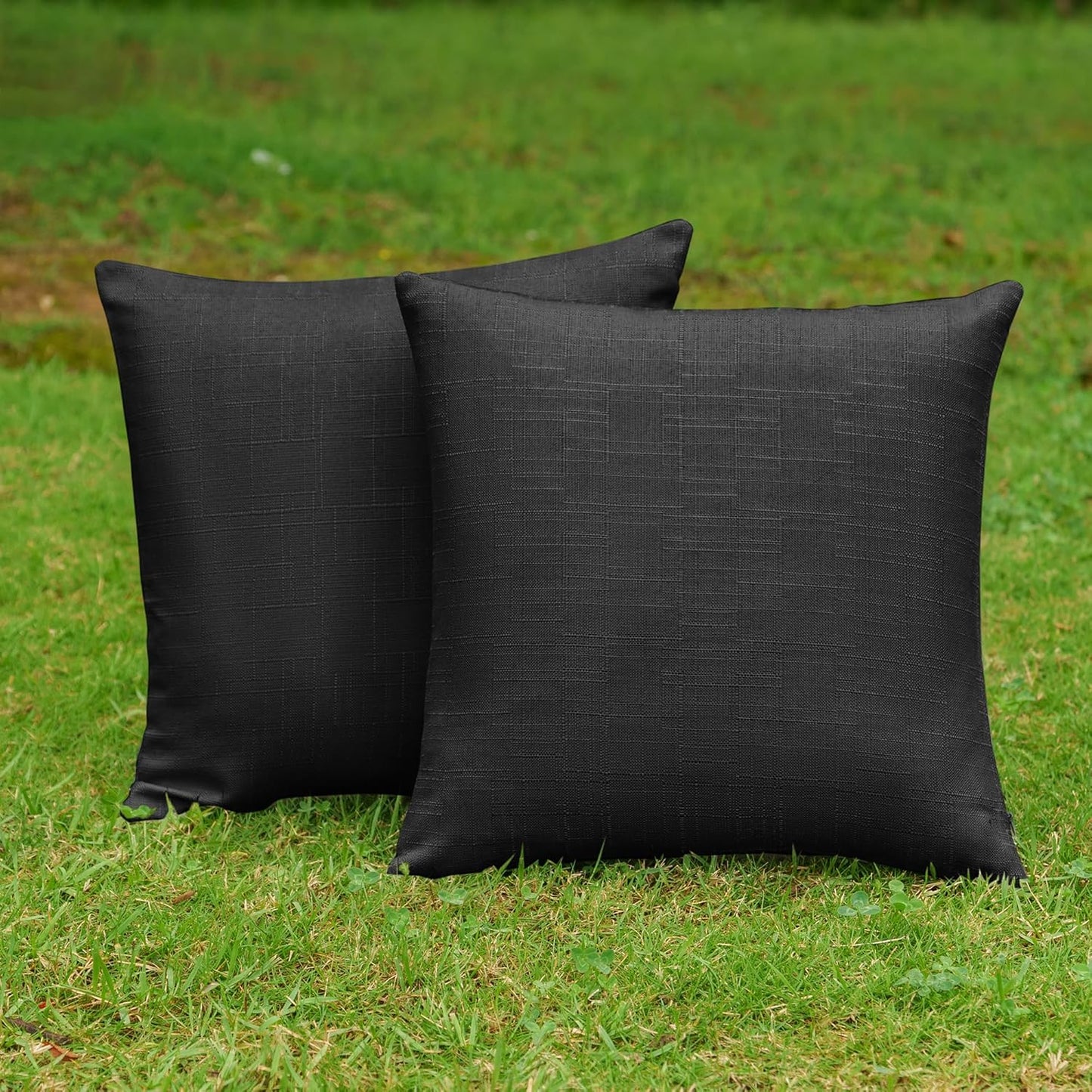 NiNi Decorative Outdoor Pillow Covers - Waterproof Linen Cushion Shams Set of 2 | 16x16 Inch Black