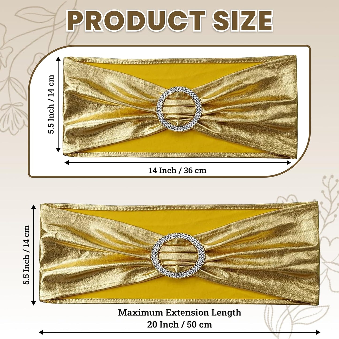 MDS Spandex Foil Chair Sashes - Universal Elastic Stretch Bands with Buckle for Weddings | Metallic Gold (Pack of 10)