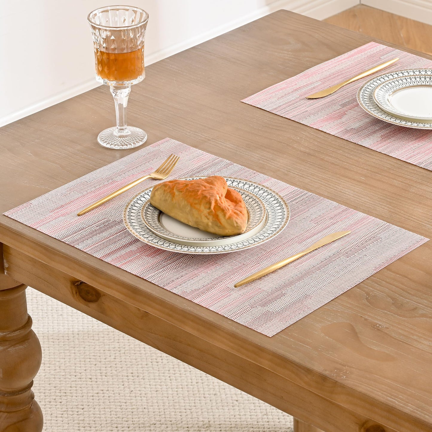 Leetaltree Misty Rose Placemats Set of 12 - Heat Resistant Non-Slip Place mats for Dining Table, Washable Durable PVC Vinyl Woven Table Mats（Misty Rose, 12）