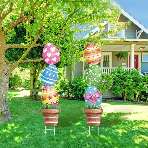 CroBlissful Large Metal Easter Eggs - Rustic 29-Inch Outdoor Yard Decorations for Spring Garden