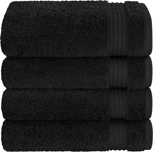 Cotton Paradise Hand Towels - 100% Turkish Cotton, Soft & Absorbent | 4-Piece Black Set