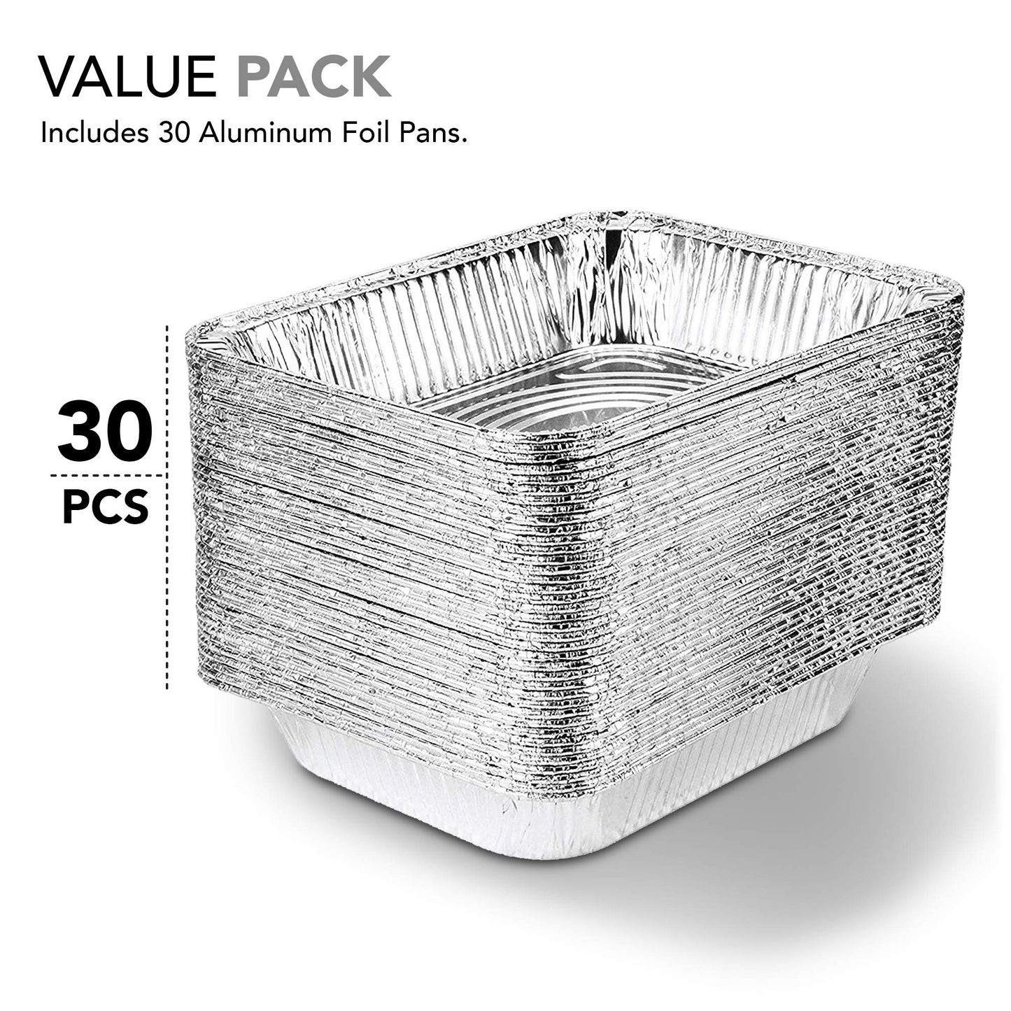 Stock Your Home Made in USA Aluminum Pans 9x13 Disposable Foil Pans (30 Pack) - Half Size Steam Table Deep Pans - Tin Foil Pans Great for Cooking, Heating, Storing, Prepping Food