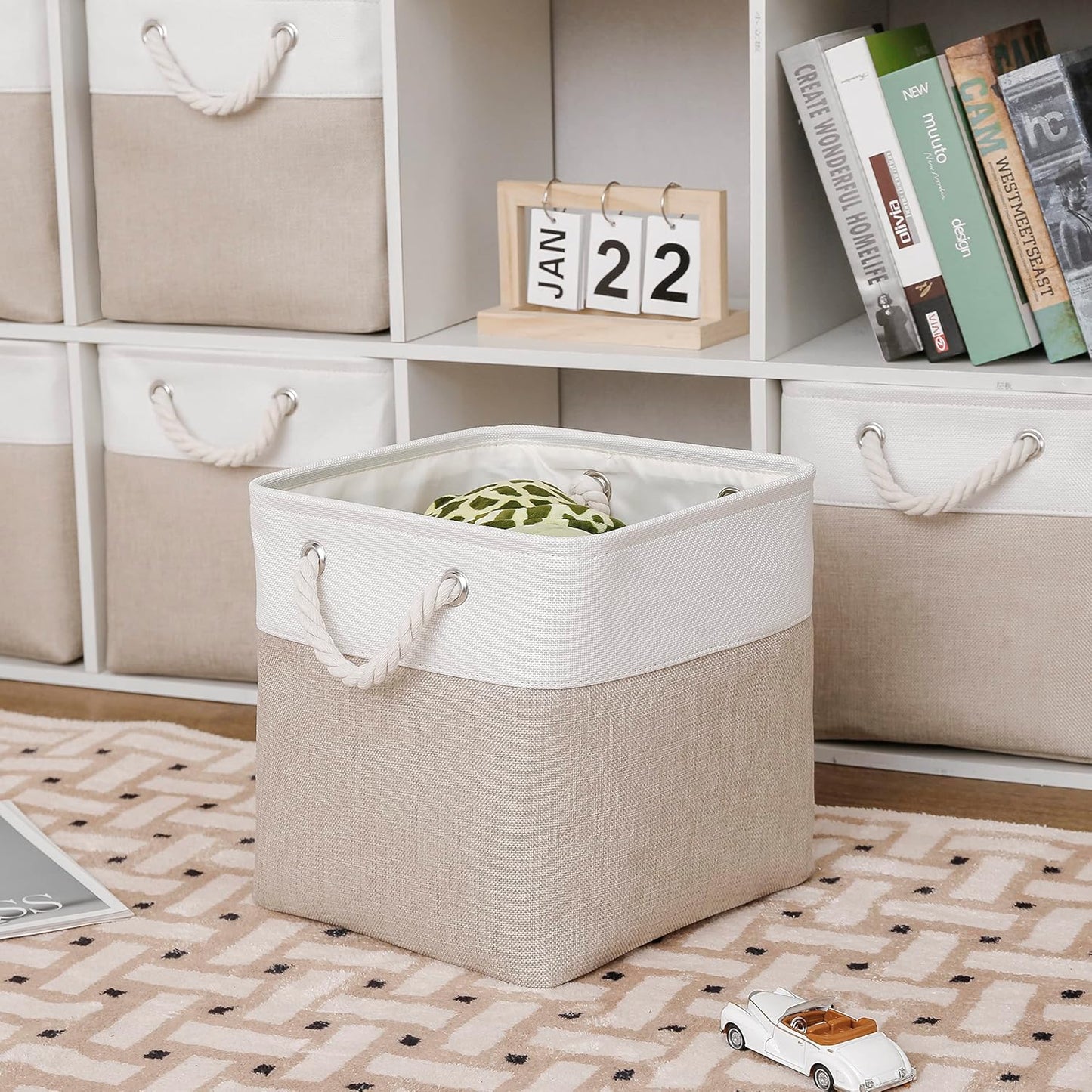 MidmmVick Cube Storage Bins - 11x11 Inch Collapsible Fabric Bins, 6-Pack for Home & Office (White & Beige)