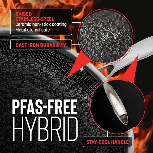 Hell's Kitchen Hybrid 8" Frying Pan - Tri-Clad Stainless Steel & Nonstick Ceramic, PFAS Free, Oven Safe