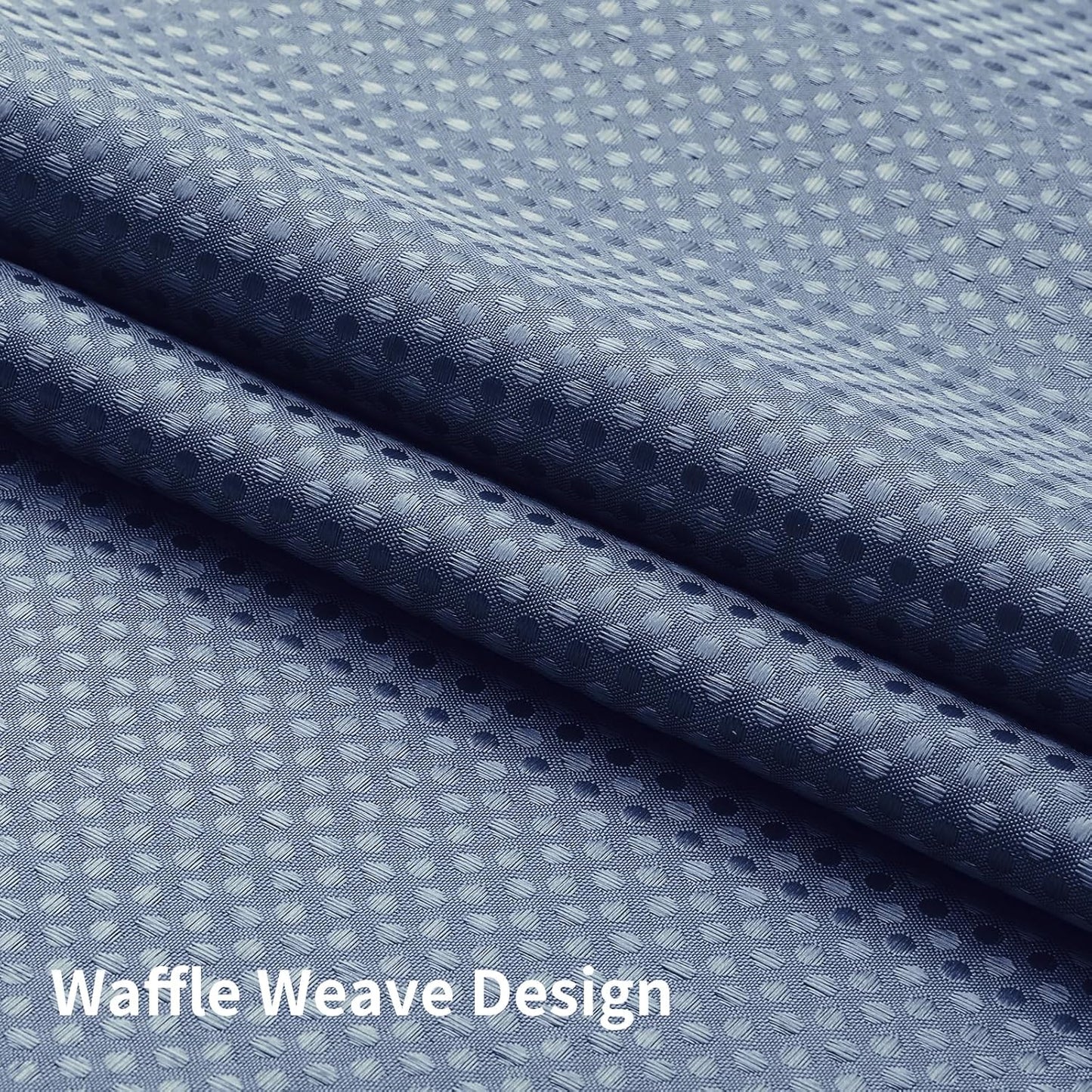 Skiennix No Hook Shower Curtain - Heavy Duty Waffle Weave with Mesh Top Window | 72 x 75 Inch, Moonlight Blue