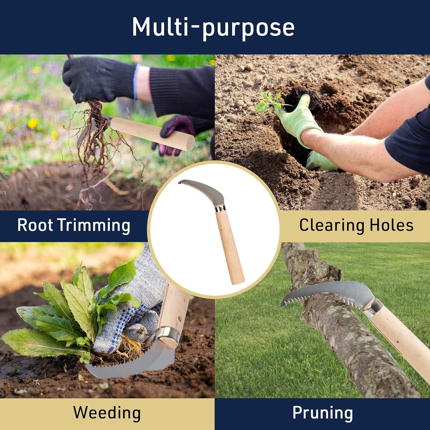 Kings County Tools Japanese Hand Saw - 8” Root Cutter with Serrated Stainless Steel Blade for Gardening