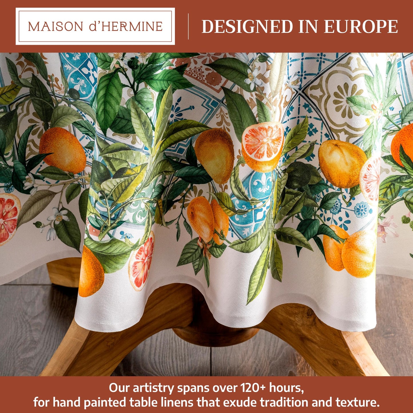 Maison d' Hermine Table Cloth Round Table 100% Cotton 69 Round Inches Tablecloth Reusable Decorative for Dining Kitchen Room Farmhouse Home Gifts for Mothers Day Spring Summer - Agrume