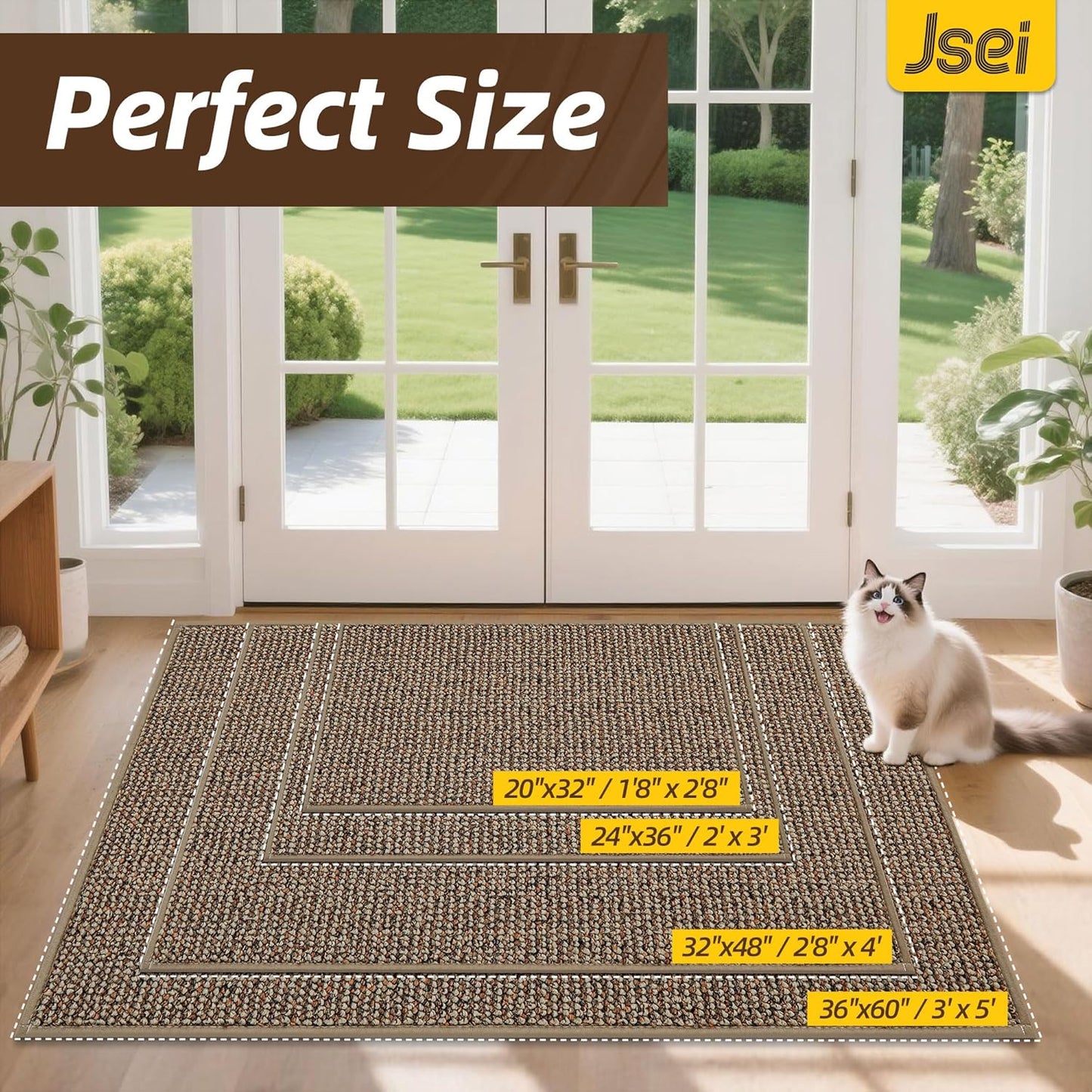 JSEI Dirt Trapper Door Mat - Non-Slip Washable Entrance Mat | Absorbent & Fade-Resistant, 20"x32", Taupe