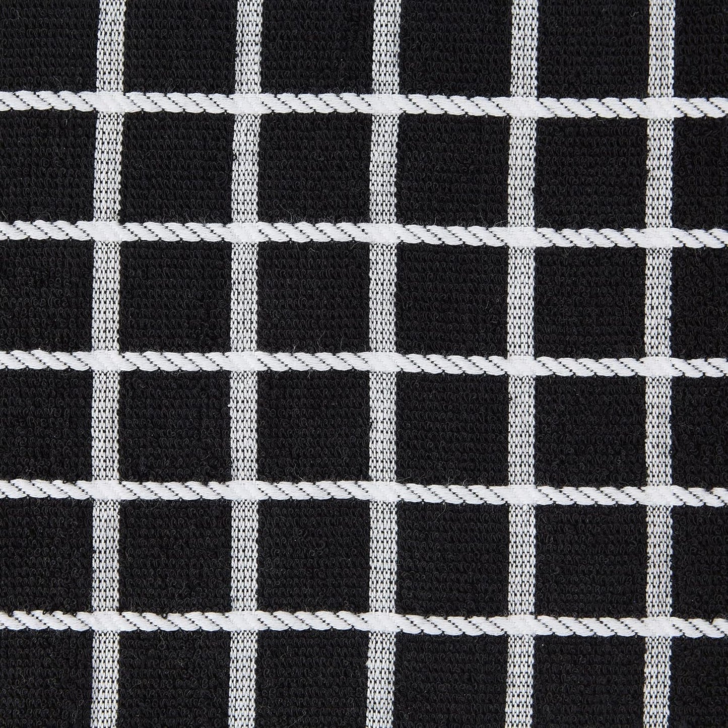 Black Check Windowpane Dishtowel Set - 4-Piece Terry Collection, 16x26