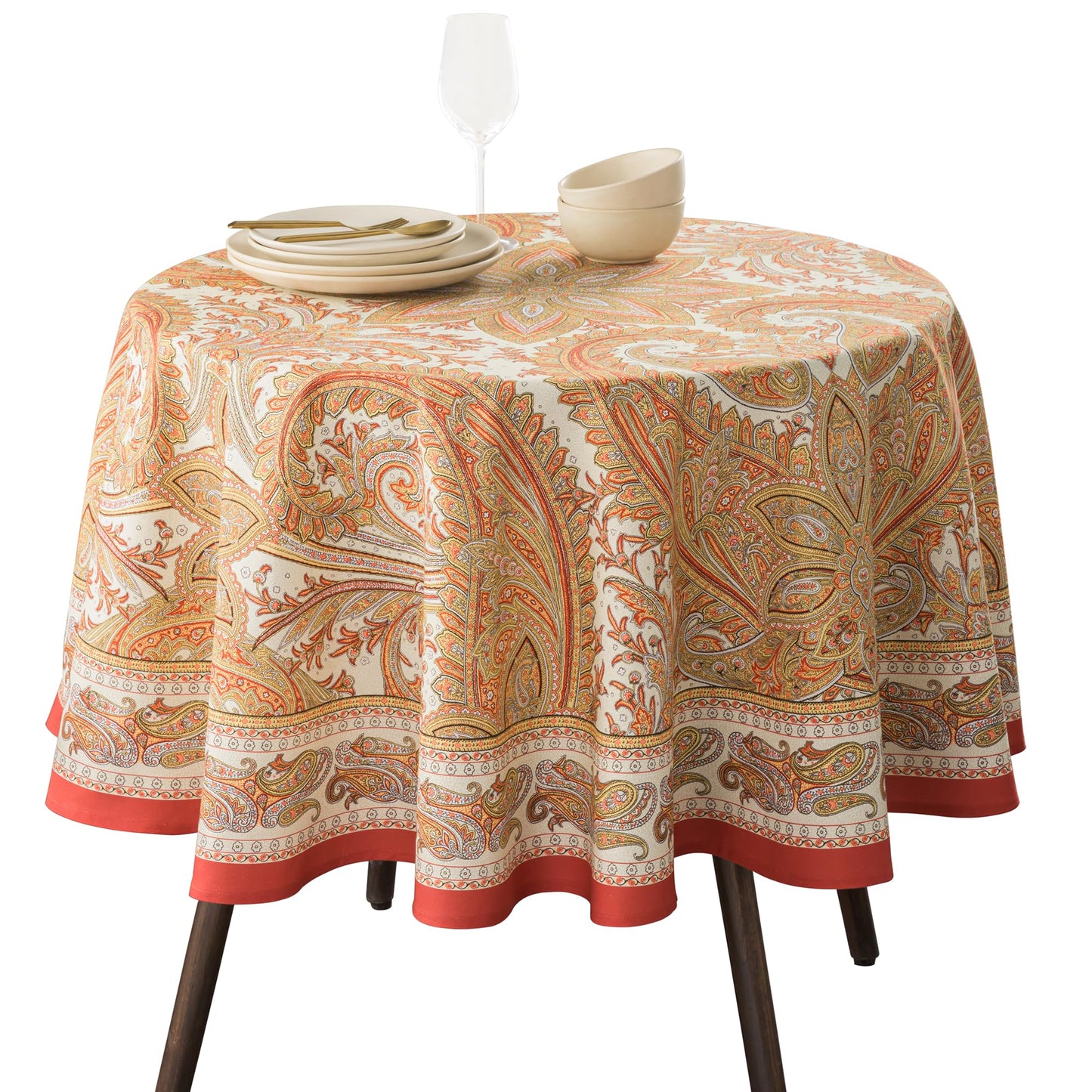 Maison d' Hermine Table Cloth Round Table 100% Cotton 63 Inches Fall Tablecloth Reusable Everyday Use for Thanksgiving Christmas Decorations Dining Farmhouse Party (Kashmir Paisley)