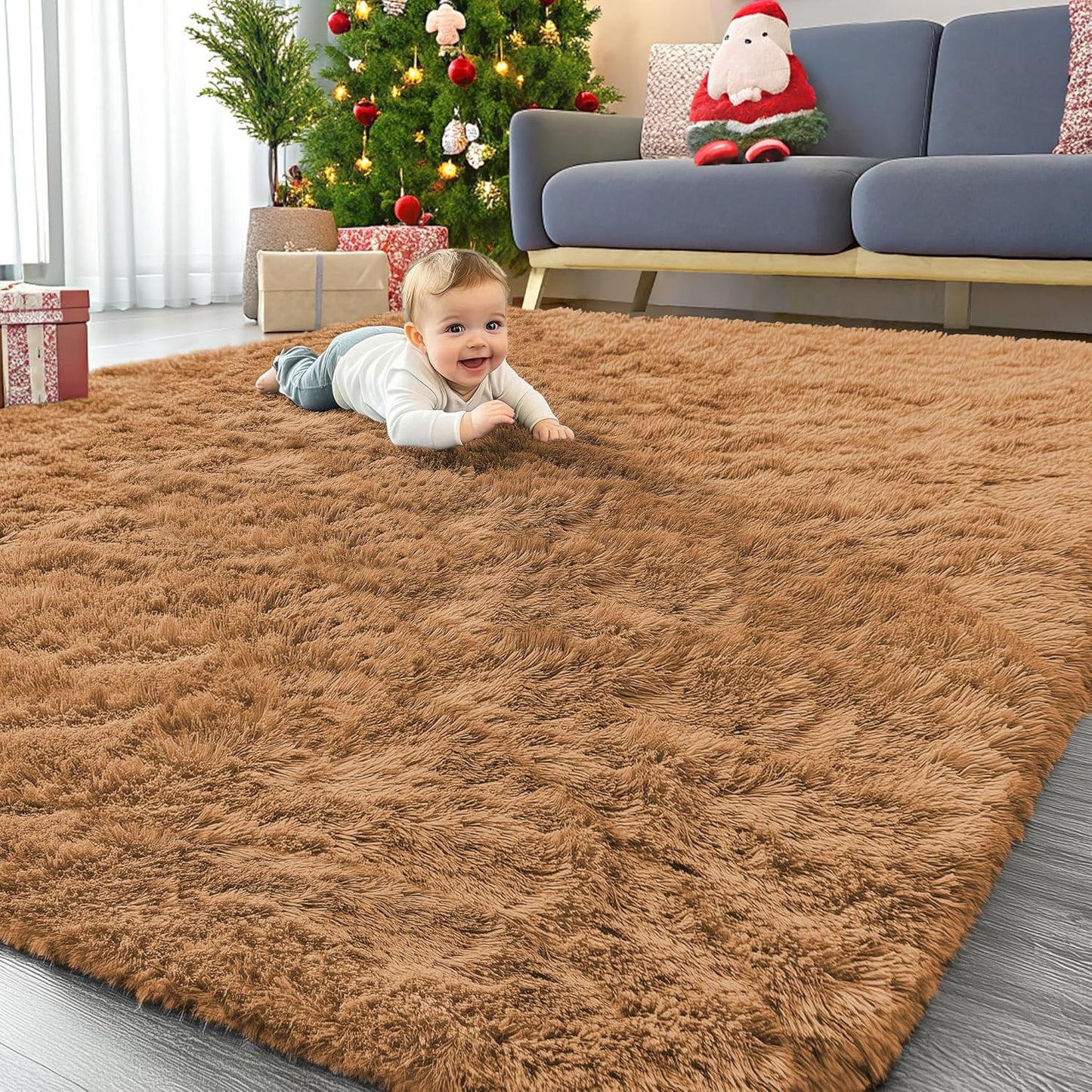 OLANLY Large Area Rug - Soft Fluffy Shaggy Carpet for Living Room & Bedroom | 8x10, Khaki