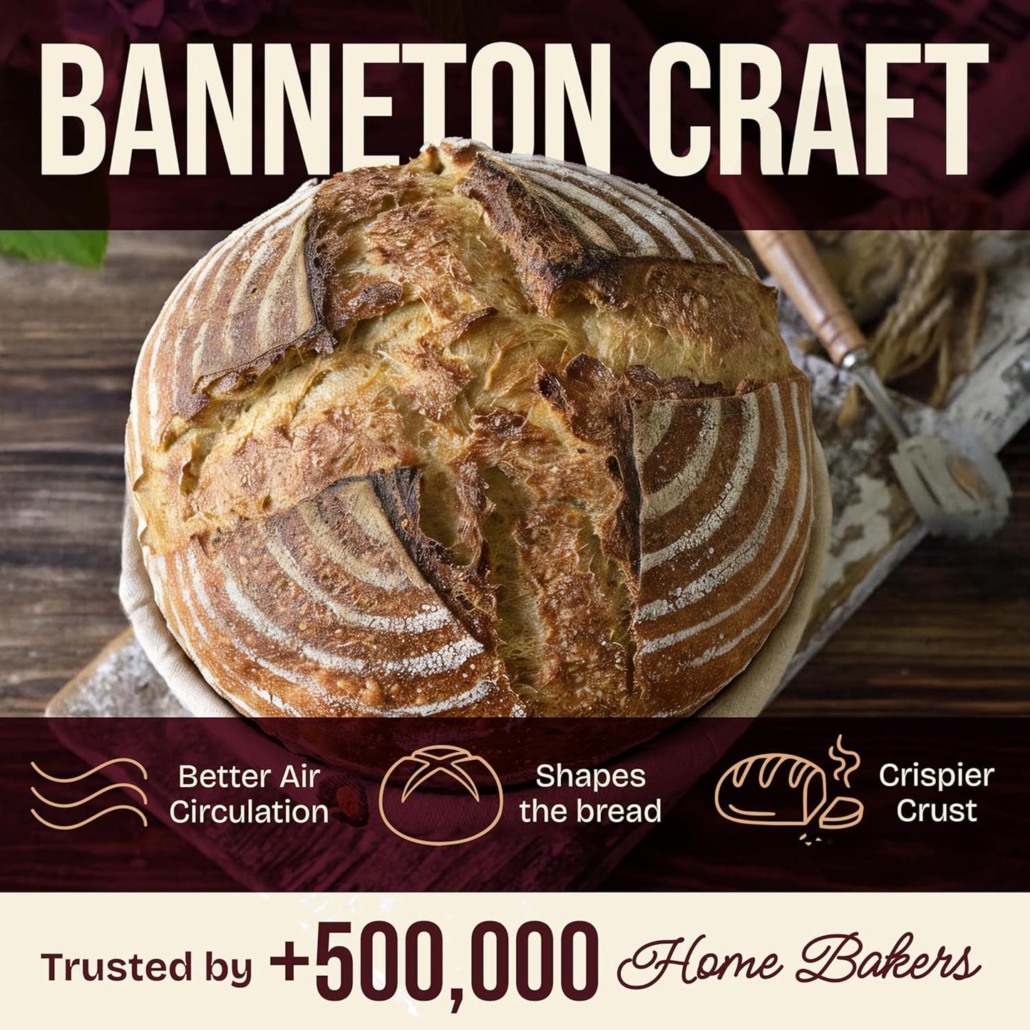 Superbaking Banneton Bread Proofing Basket Set - 9" Round Rattan with Liners for Perfect Sourdough Baking