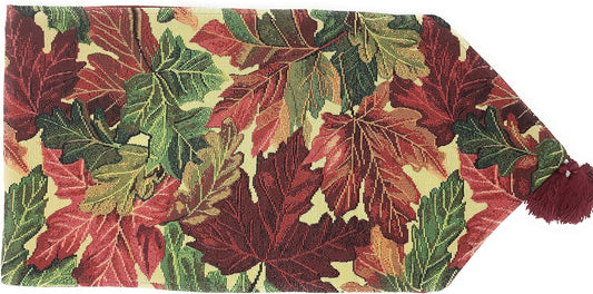 Thanksgiving Table Runner - 13x54 Woven Tapestry with Autumn Leaves Design