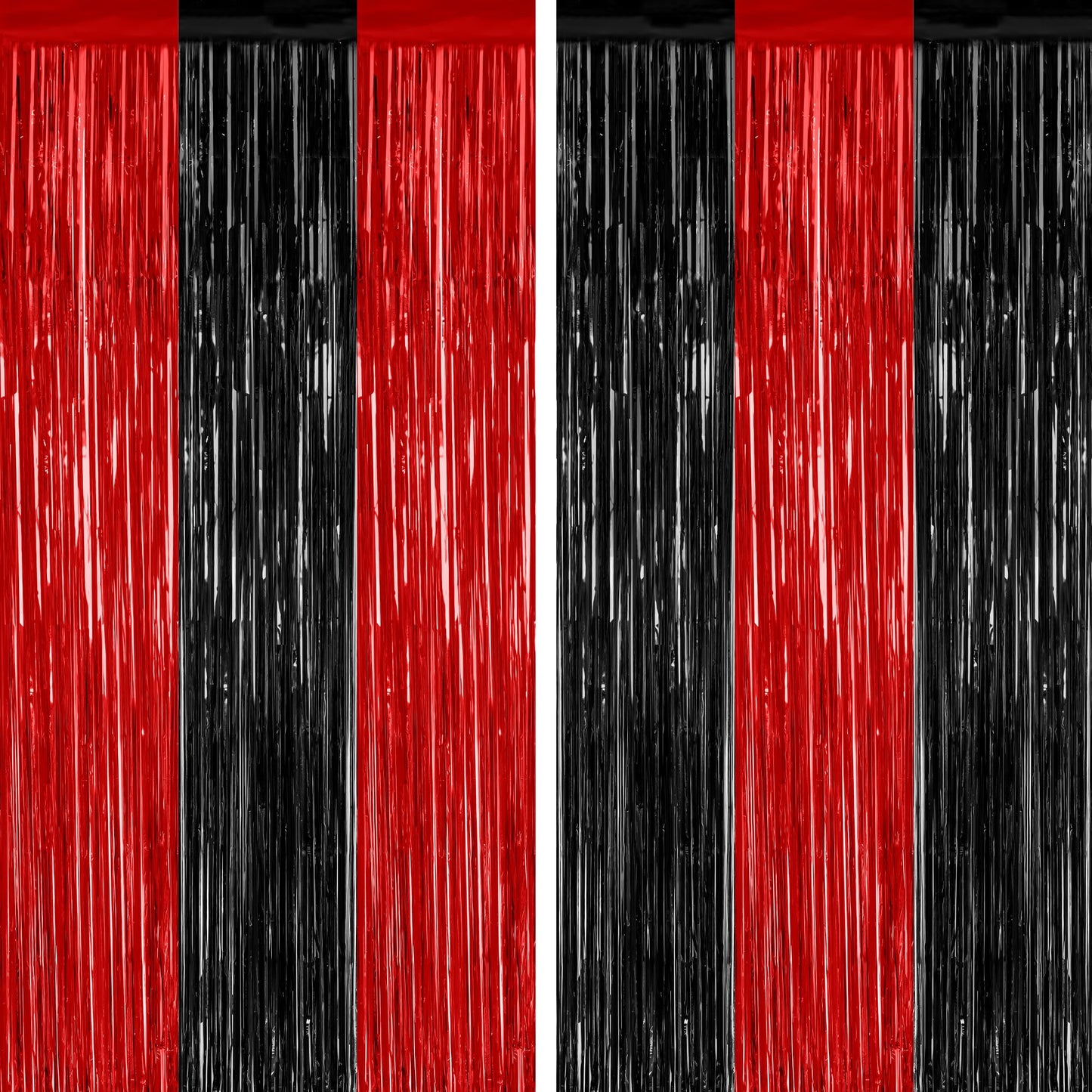 2 Pack Backdrop Curtains, 3.28 FT x 7.05 FT Black and Red Party Decor, Metallic Party Streamer Tinsel Foil Fringe Curtains, Foil Curtains Backdrop Halloween Decorations Party Supplies