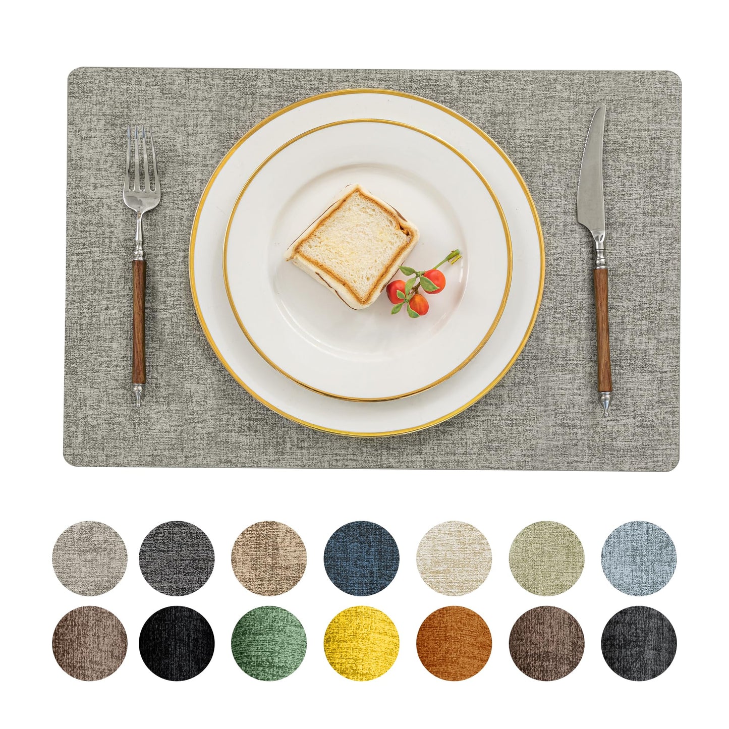 Romanstile Vinyl Placemats Set of 4-12 X 17 Inch - Faux Leather 100% Waterproof Oil-Proof Wipeable Place Mats, Heat Resistant Reversible PU Table Mats for Kitchen Dining Party Outdoor, Light Grey