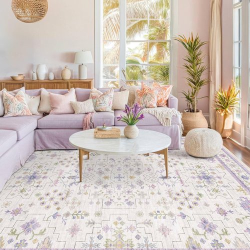 Hazo Haus 6x9 Lavender Area Rug - Non-Slip, Washable, Stain-Resistant for Bedroom & Playroom
