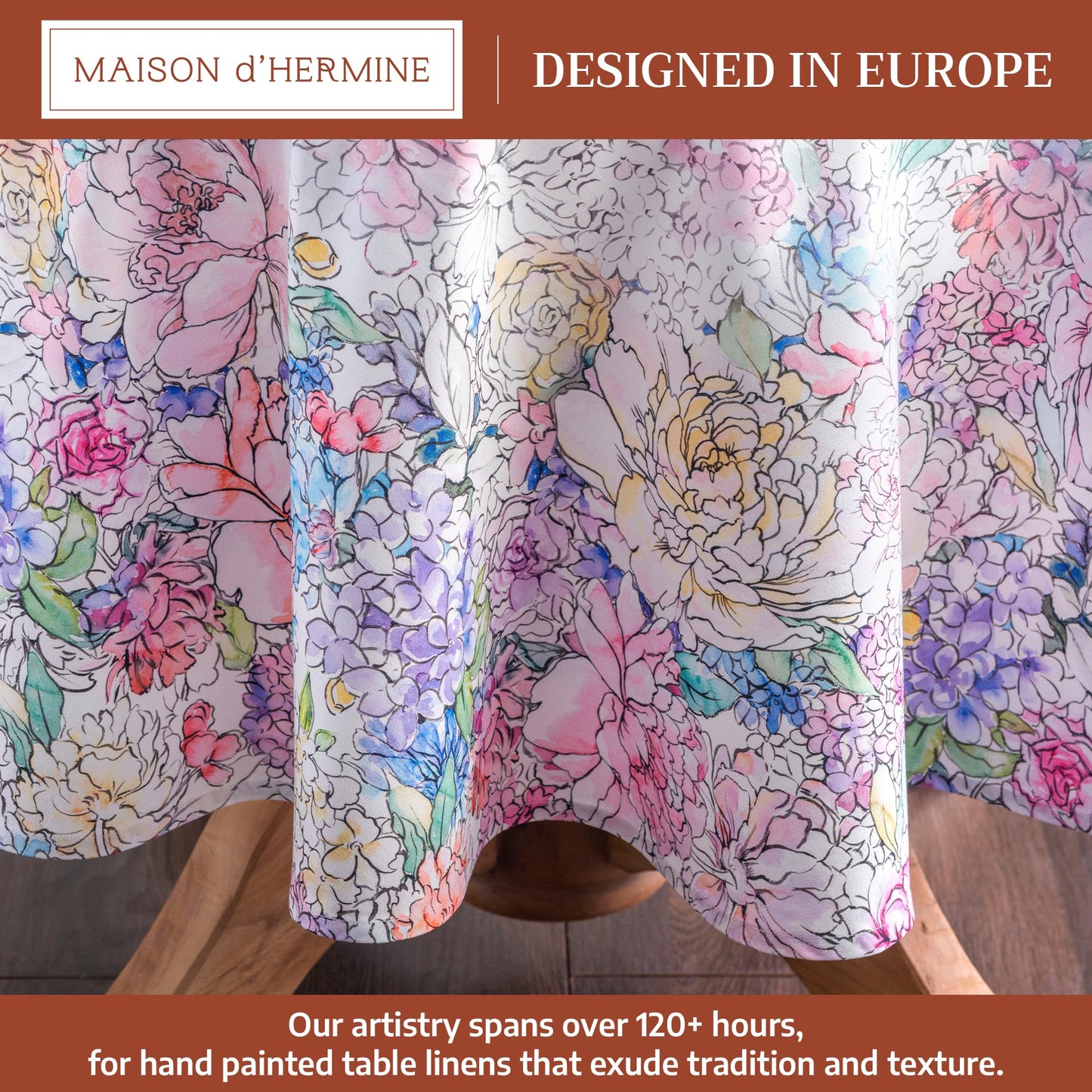 Maison d' Hermine Table Cloth Round Table 100% Cotton 63 Round Inches Tablecloth Reusable Decorative for Dining Kitchen Room Farmhouse Home Gifts for Mothers Day Spring Summer - Floral Love