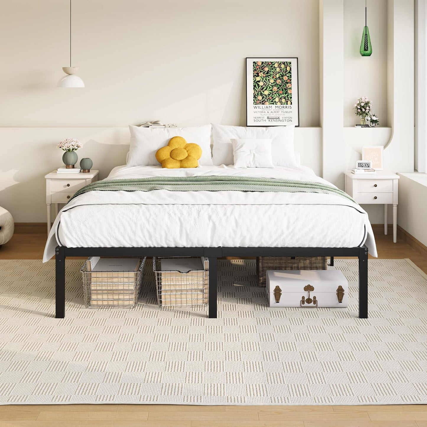 Allewie Full Size Bed Frame - 14-Inch Metal Platform Bed with Storage | Easy Assembly, Black