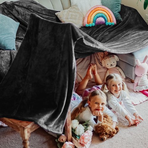 Bedsure Oversized King Big Blanket 120"x120" - Extra Soft Large Throw Blankets for Bed, Sofa, Couch, Travel, Camping, Warm Fleece Blanket for Party in Winter 10x10, Charcoal