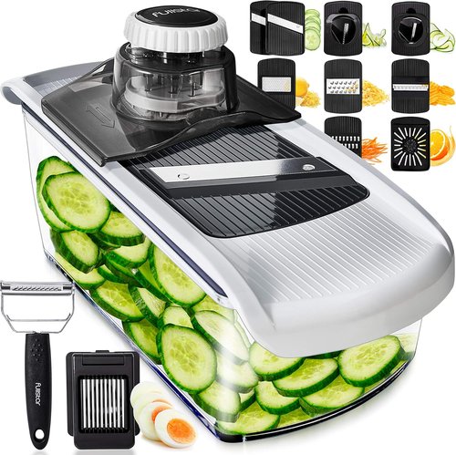 Fullstar Mandoline Slicer - 11-in-1 Kitchen Gadget with Safety Glove | Versatile Fruit & Veggie Cutter in White