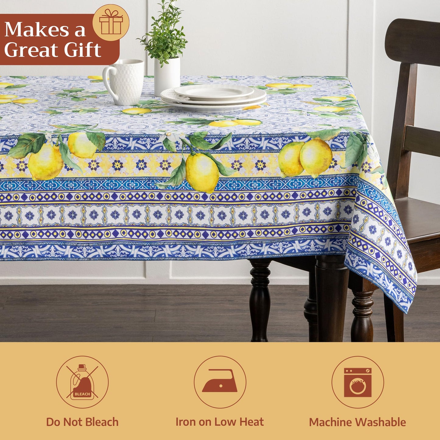 Maison d' Hermine Table Cloth Rectangle Table 100% Cotton 60 x 108 Inches Tablecloth Reusable Decorative for Dining Kitchen Room Farmhouse Home Gifts for Mothers Day Spring Summer - Citrus