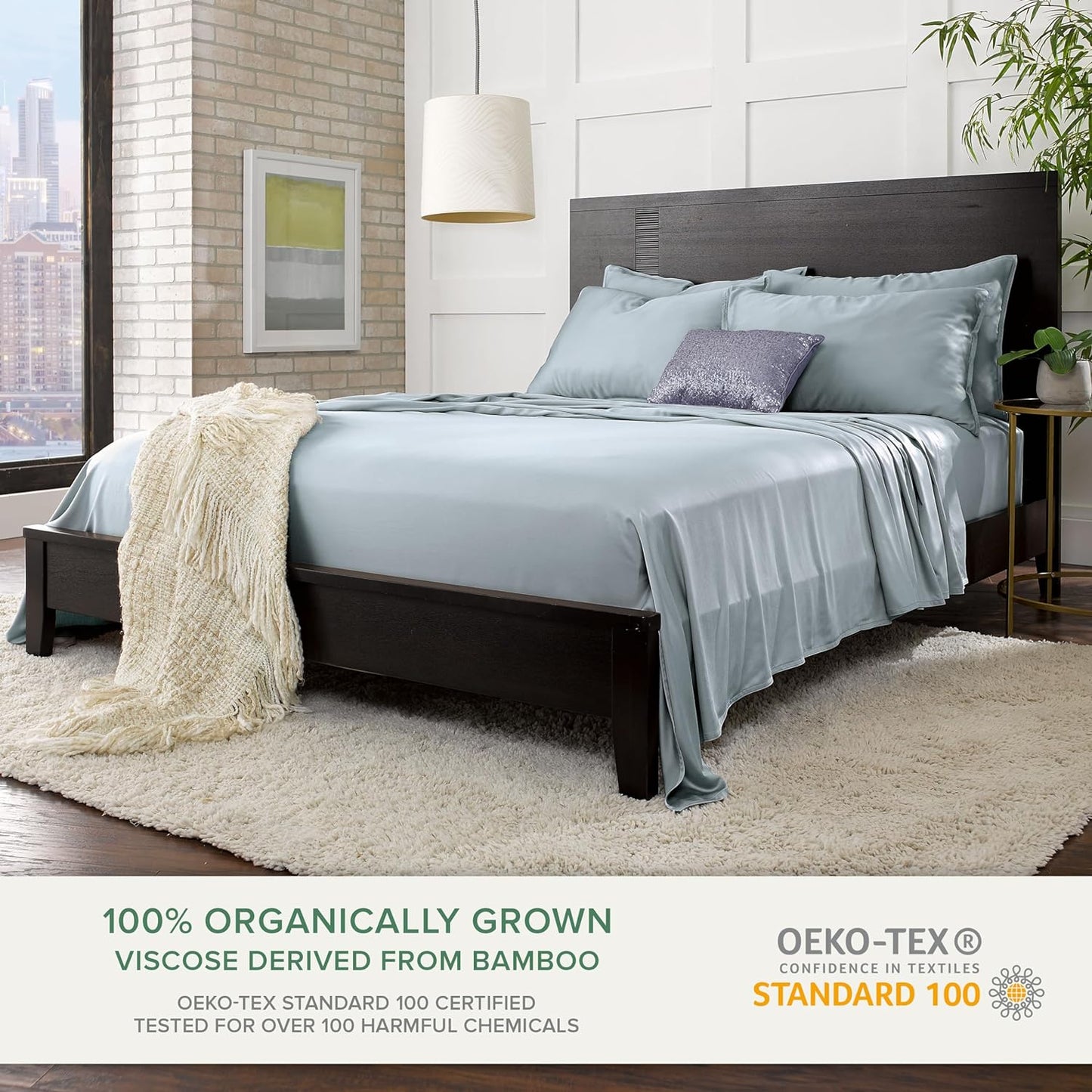 Pure Bamboo Full Bed Sheet Set - 100% Organic Viscose, Luxuriously Soft & Cooling, Sterling Blue