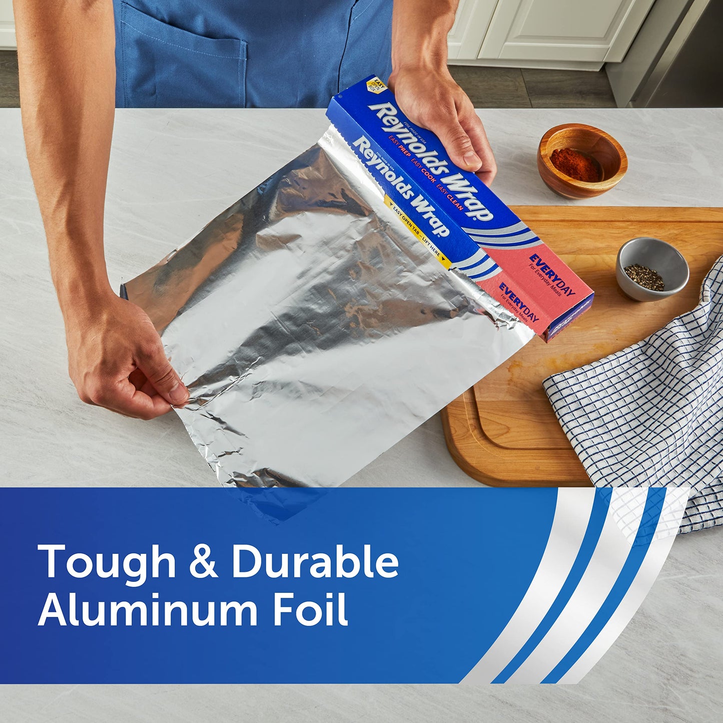 Reynolds Wrap Aluminum Foil Pack, Aluminum Foil Roll Double Pack, Easily Moldable Around Food for a Tight Seal, Great for Covering Dishes and Storing Leftovers, 2 Pack, 175 Sq. Ft. Rolls